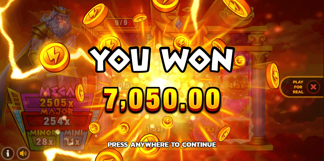 Win screen on Alpha Gods Zeus 2