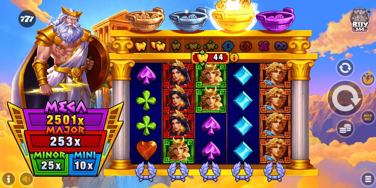 The screen of the pay board on Alpha Gods Zeus 2