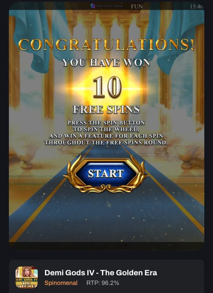 Book Of Demi Gods IV - The Golden Era.This was the amount of spins won in a bonus round.